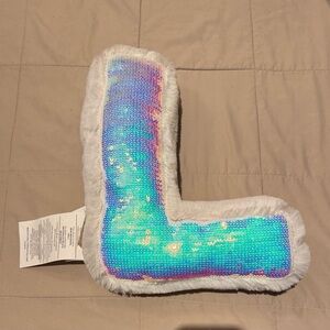 NWT Stuffed “L” Sequin Letter Pillow
